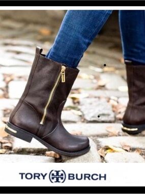 Tory Burch Dark Brown Leather Zip Ankle Boots